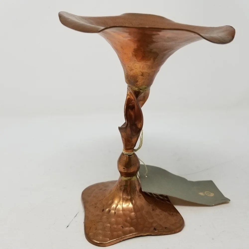 Brutalist Hammered Copper Candlestick 6 Inch New With Tags